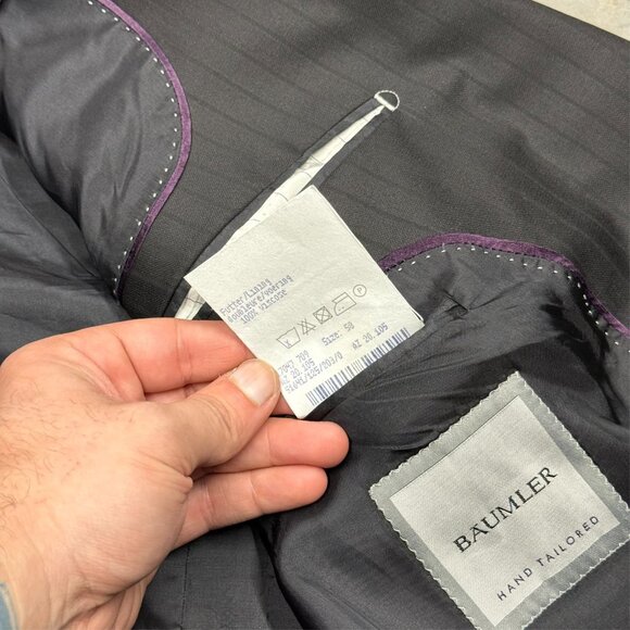 Baumler Loro Piana Suit 130s Four Seasons Wool Striped 2pc Grey 48R 42x30 - Picture 11 of 15